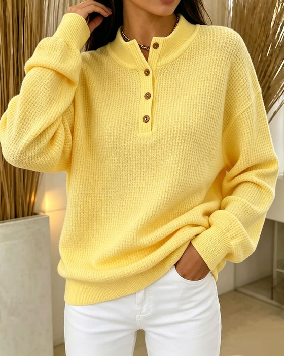 Blouse Hoge Hals Knoop Lange Mouw