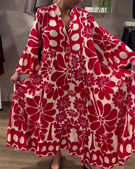 Jurk V-Hals Los Plus Size Bloemenprint