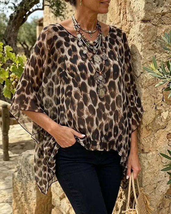 Blouse Luipaard Vleermuis-Mouw Los