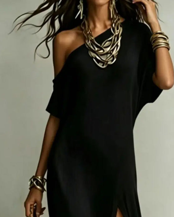 Jurk Off-Shoulder Split Vleermuis Mouw