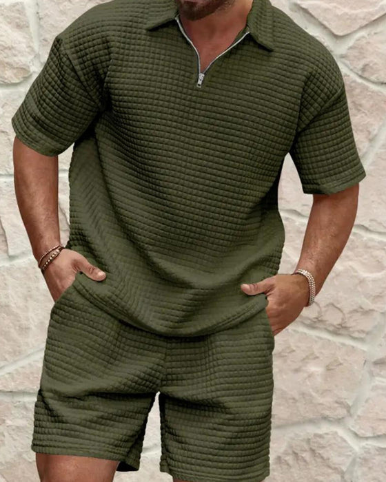 Set Polo Kraag Rits Wafel Textuur Shorts