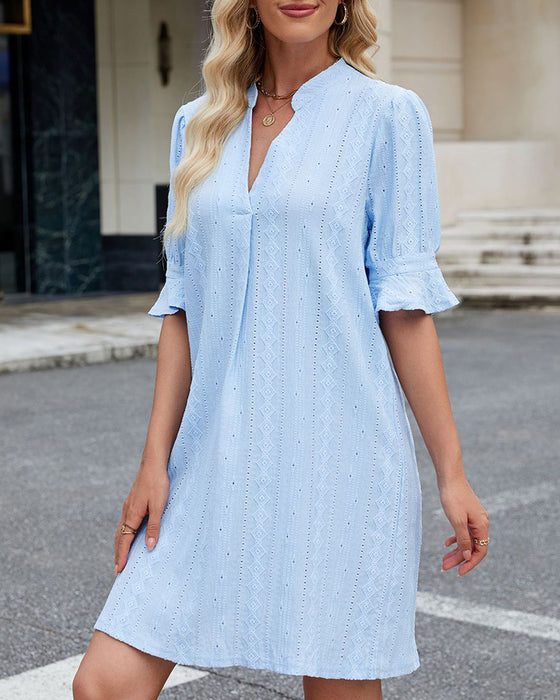 Jurk Effen Kleur V-hals