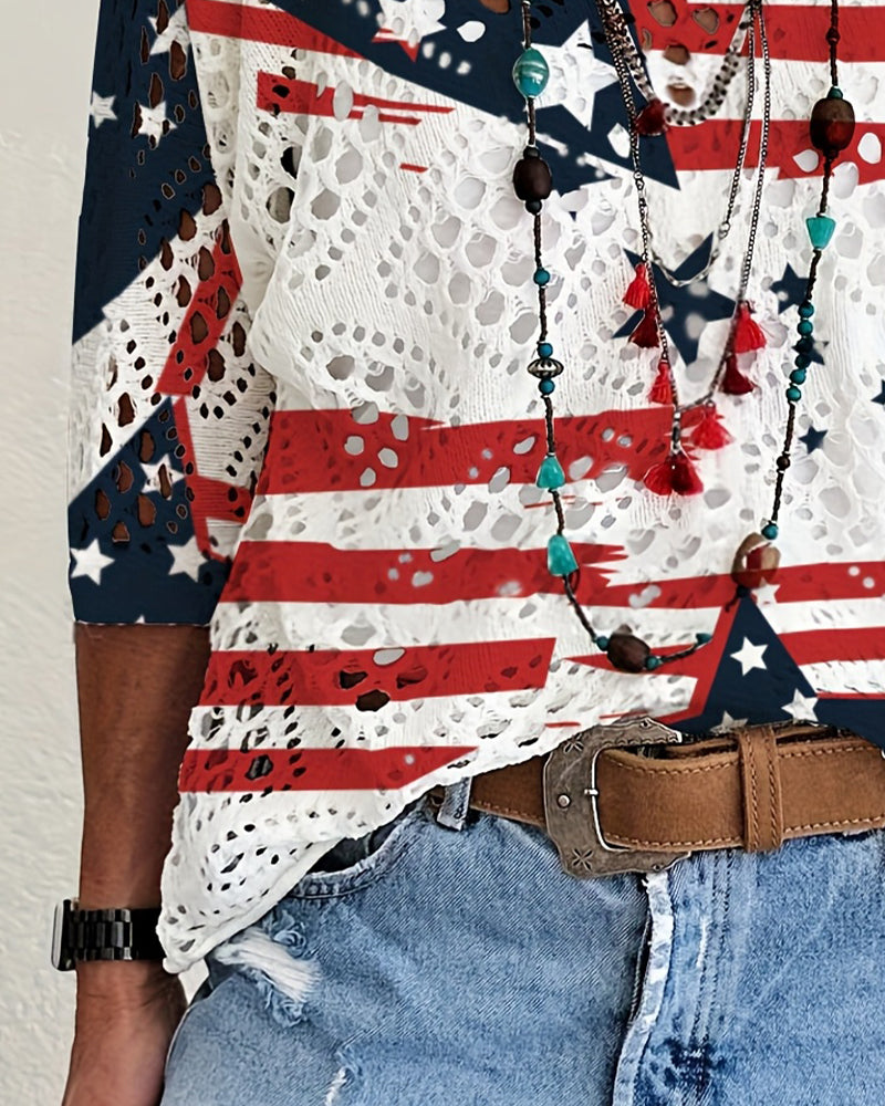 Pullover Vlaggenprint Uitsnijding Bedekking Gebreid
