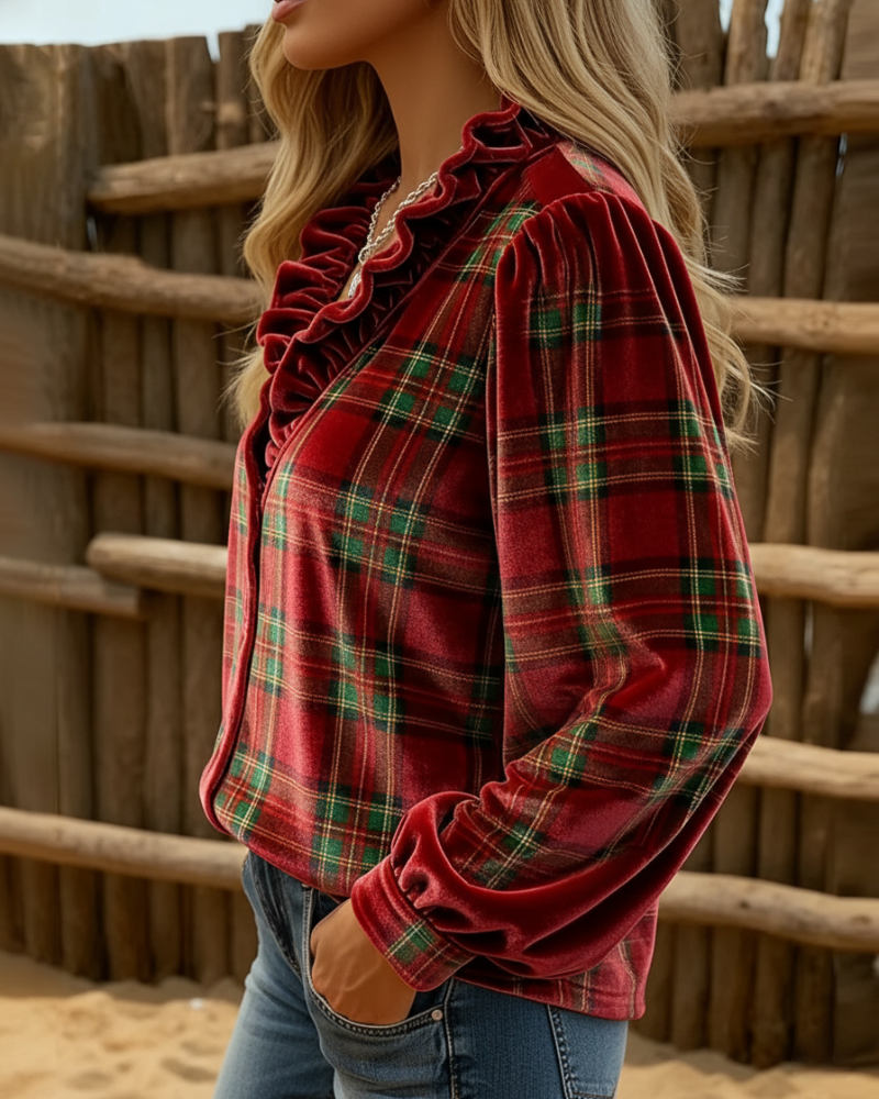 Top Met Franje Details, V-Kraag Ontwerp En Fluwelen Stof