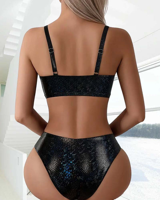 Bikini Slangenprint Borststrik Hoge Taille Driehoek