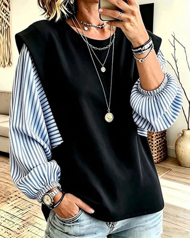 Sweatshirt Gestreept Lange Mouw Patchwork