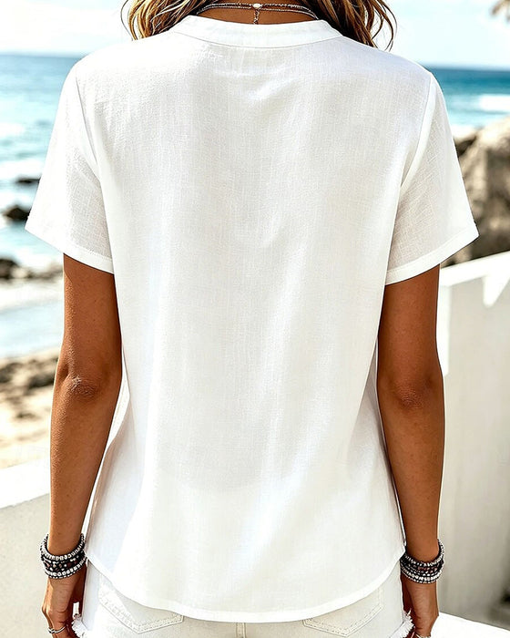 Blouse V-Hals Hollow Out Effen