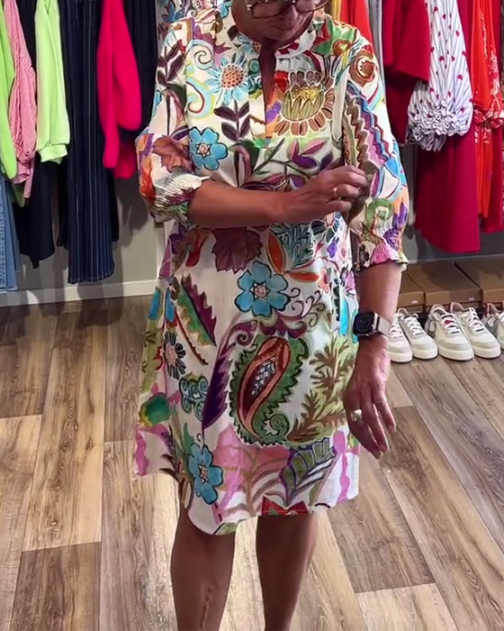 Jurk Staande Kraag Bloemen