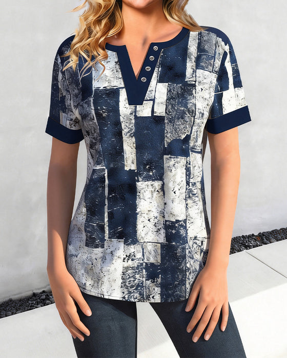 T-Shirt Versleten Geometrisch V-Hals
