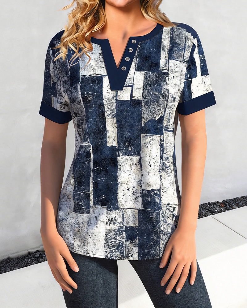 T-Shirt Versleten Geometrisch V-Hals