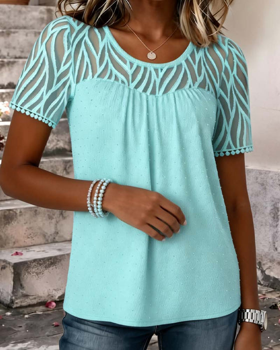 Blouse Mesh Patchwork Effen Kleur