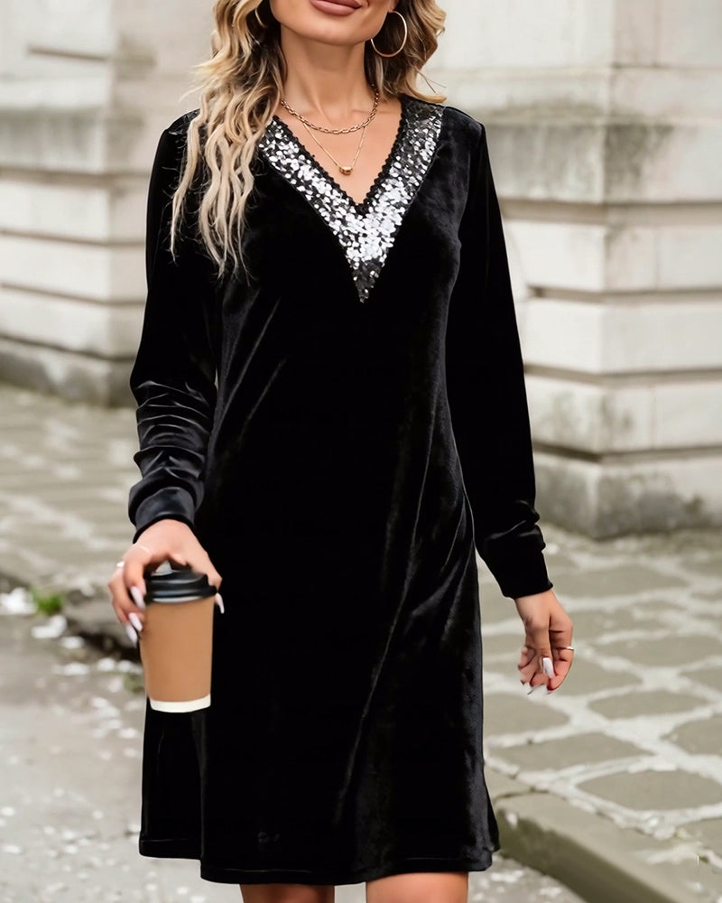 Elegante jurk met V-hals en pailletten