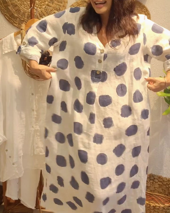 Jurk casual losse lange mouw stippen