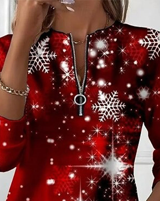 Sweatshirt Kerst Sneeuwvlok Half-Rits