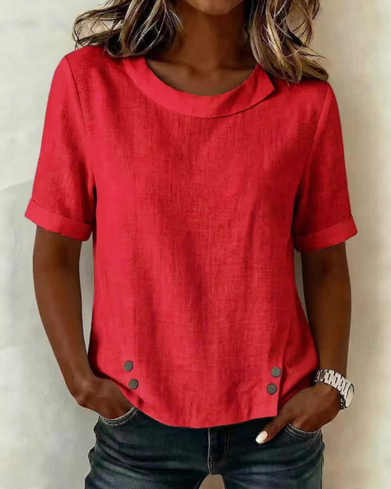 Blouse Korte Mouw Onregelmatig Design Halslijn