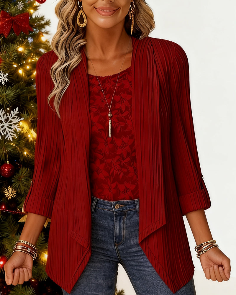 Geribde Top Met Faux Twee-Delige Look En Patchwork