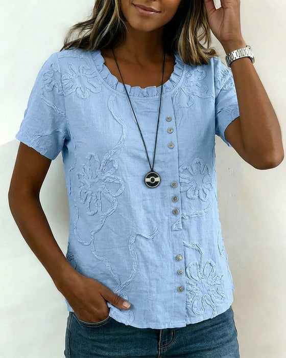 Blouse Gestructureerd Bloemen Zijknoop