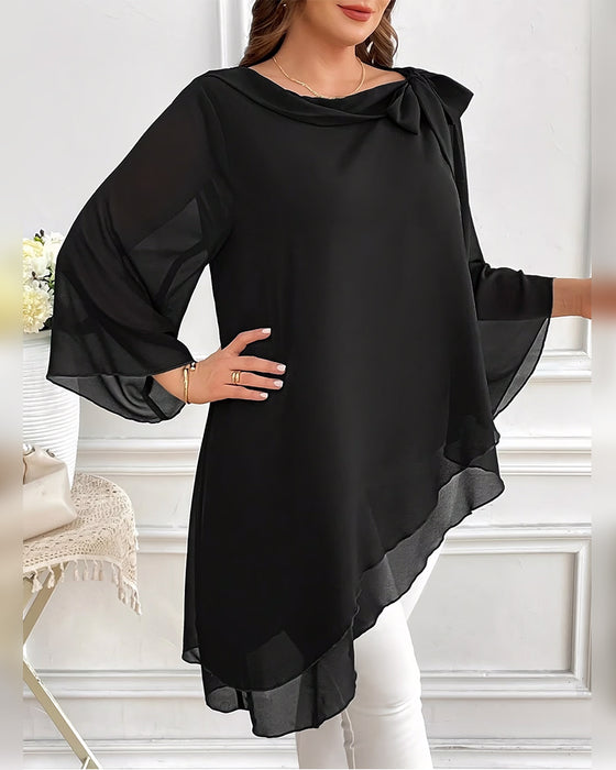 Blouse Schuin Kraag Strik Onregelmatig