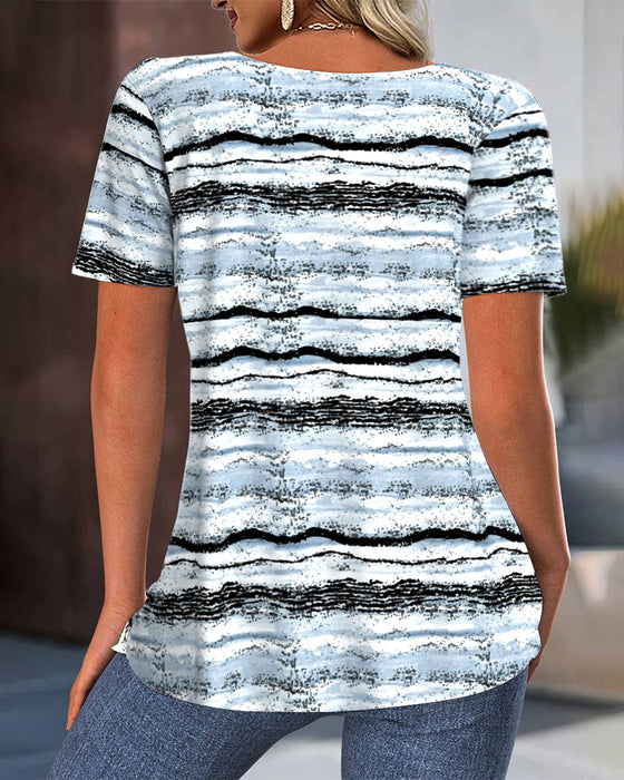 Blouse Ronde Hals Slim Fit Geplooid Geprint