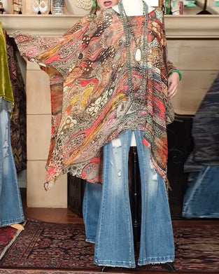 Blouse Wijde Vleermuismouw Print