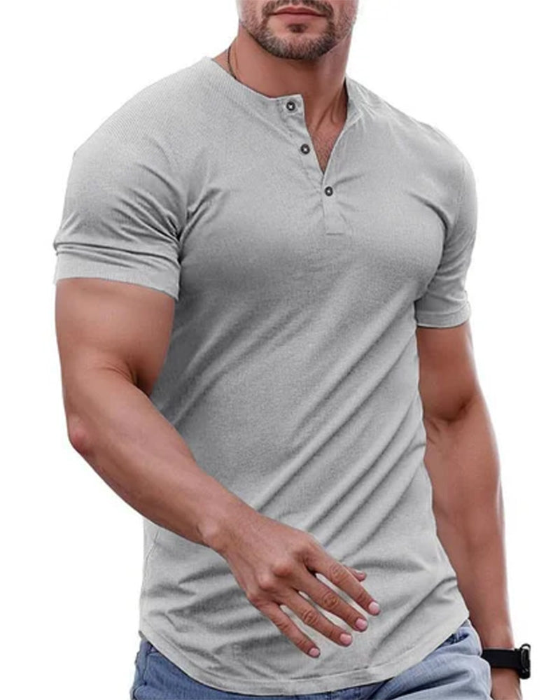 T-Shirt Halfgeknoopt Henley Korte Mouw