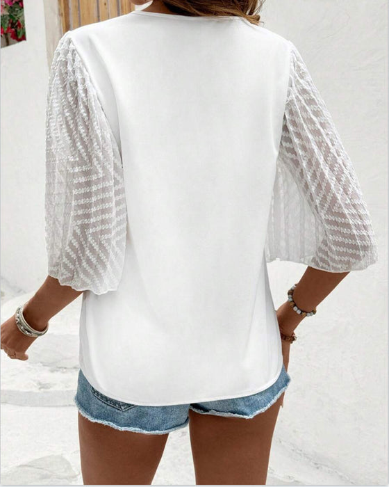 Blouse Effen V-Hals Losse Pasvorm