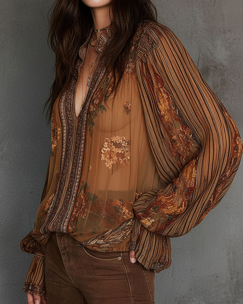 Blouse V-Hals Boho-Stijl Bloemig
