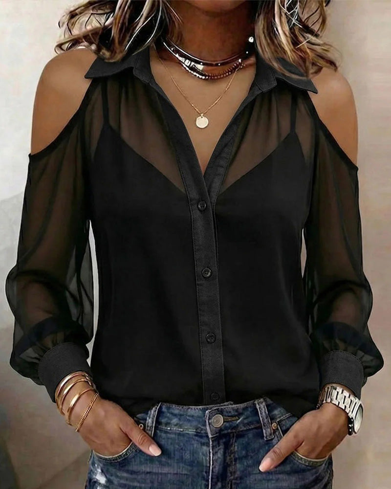 Twee Delige Set Kraan Blote Schouder Doorzichtige Blus Top