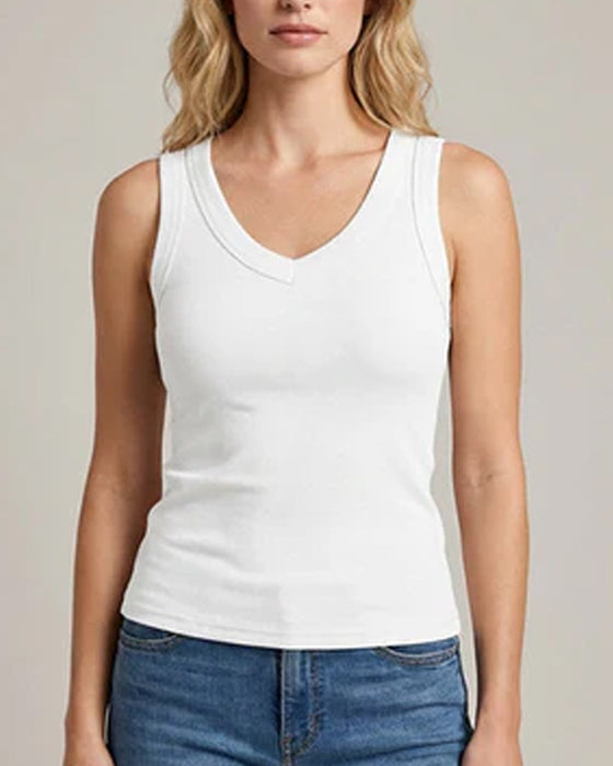 Tanktop V-Hals Geribbeld Effen