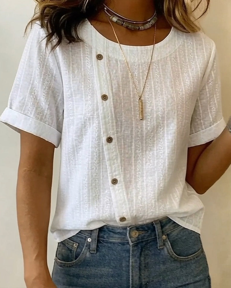 Blouse Diagonaal Knoop Korte Mouw