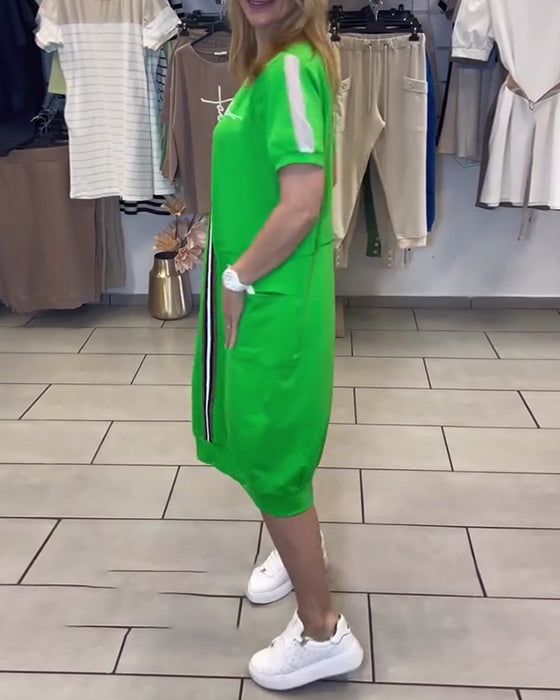 Jurk Korte Mouw Bedrukt Recht