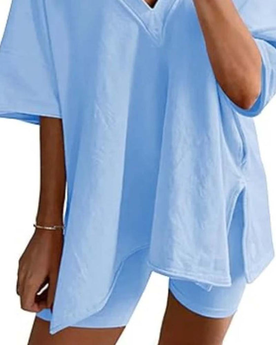 Tweedelig Set Effen V-Hals Sportkleding