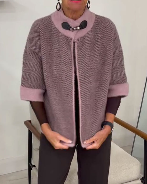 Cardigan Visgraatpatroon Kleurblok Cropped Gebreid