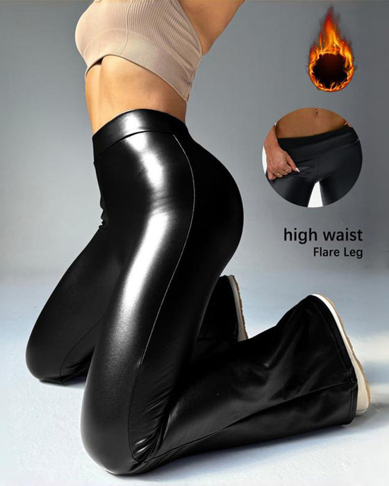 Leggings Effen Zwart PU Leer Hoge Taille