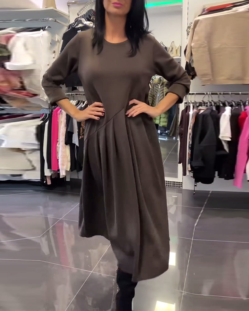 Jurk casual ronde hals effen kleur