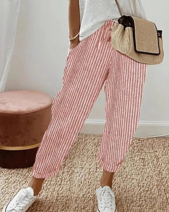Broek Casual Gestreept Cropped