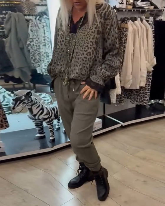 Effen kleur casual broek met trekkoord