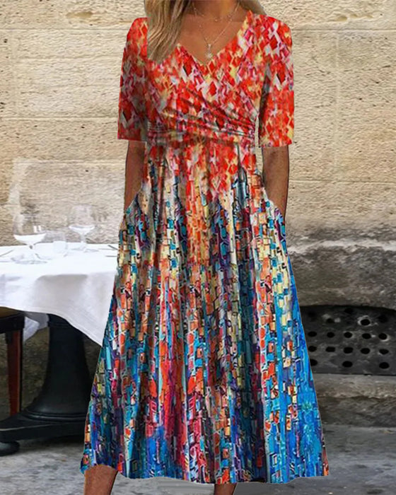 Resortjurk met V-hals en zak met print