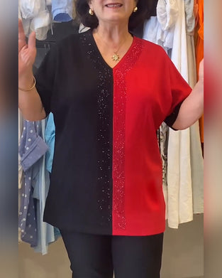 T-Shirt V-Hals Kleurblok Los