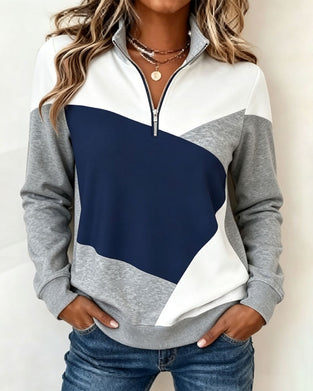 Sweatshirt Geometrisch Kleurblok Rits