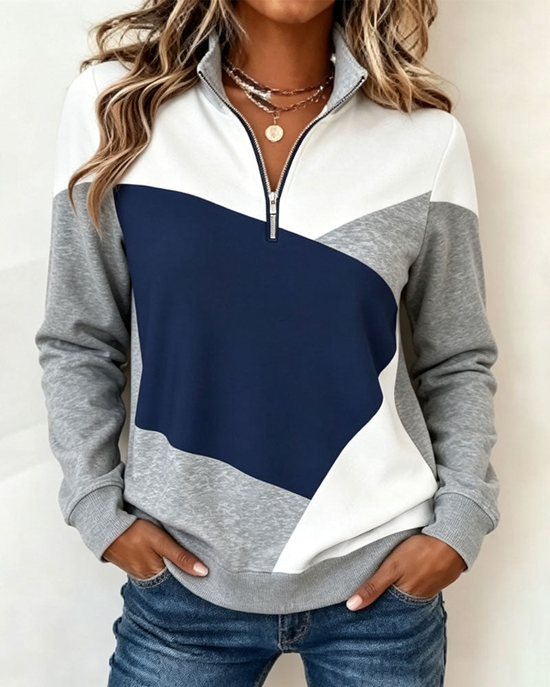 Sweatshirt Geometrisch Kleurblok Rits