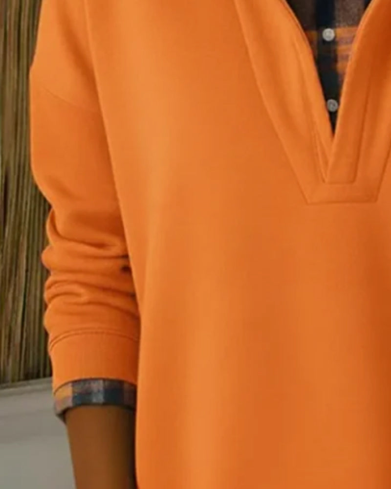 Hoodie Nep-Tweedelig Geruit Patchwork