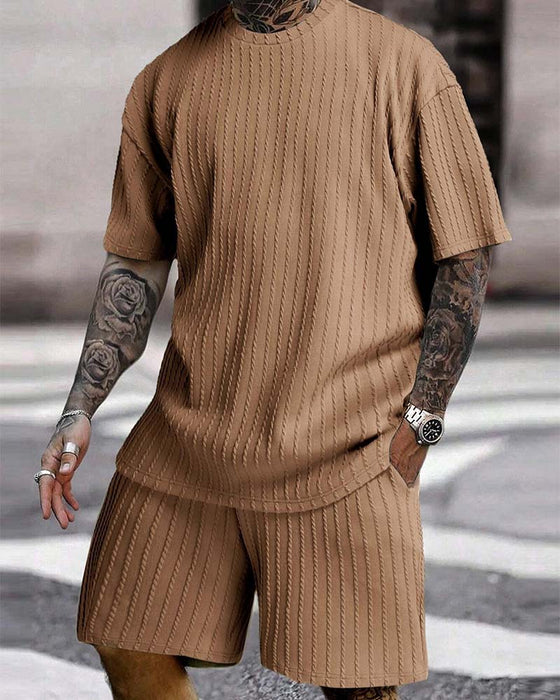 Herren Gestreept T-Shirt En Shorts Tweedelig Set