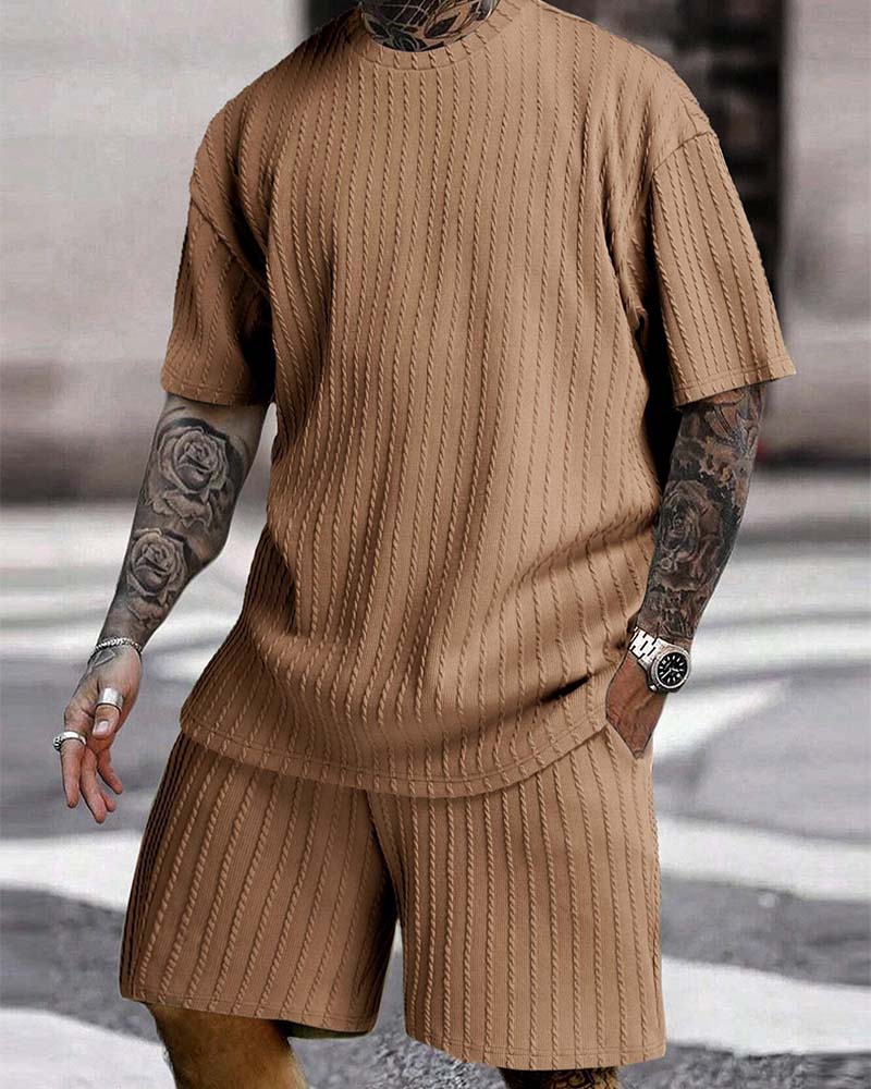 Herren Gestreept T-Shirt En Shorts Tweedelig Set