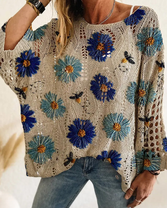 Pullover Bedekking Madeliefje Loose Fit Uitgesneden