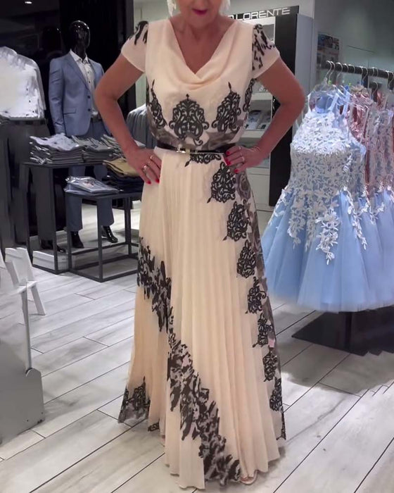 Vintage geplooide elegante jurk met print