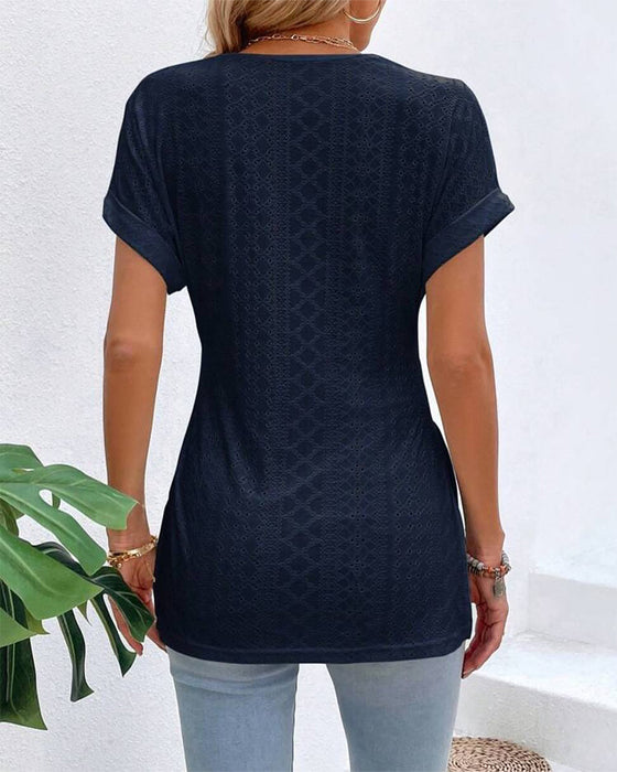 Blouse V-Hals Contrast Uitsnijding