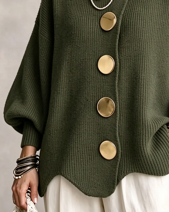 Cardigan Grote Metalen Knoop Reverse