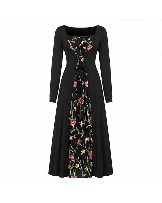 Jurk Vierkante Hals Roos Spliced Maxi