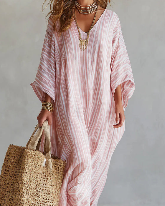 Jurk V-Hals Gestreept Casual